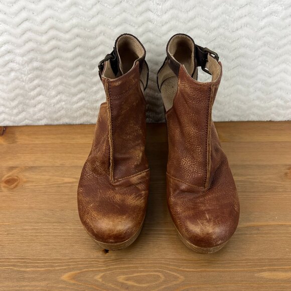 Free People Amber Orchard Heel Platform Clog Two Tone Brown Leather Sz 8.5 EU39 - Picture 4 of 12